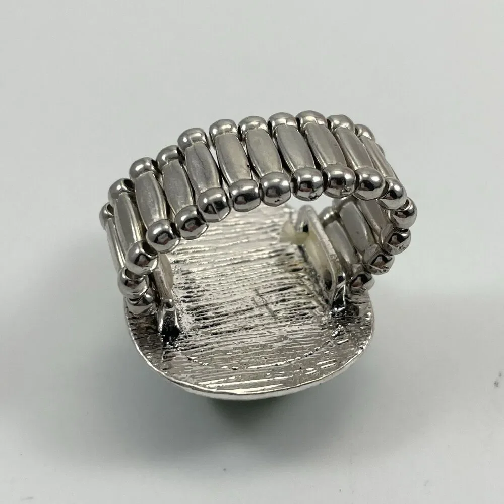 Aventurine Stone Tear Drop Cut Silver Tone Boho Stretch Ring Statement Sz 7 - 10